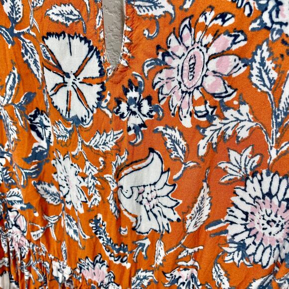 Abercrombie & Fitch Floral V-Neck Bell Sleeve Boho Western Baby Doll Mini Dress - Picture 4 of 8